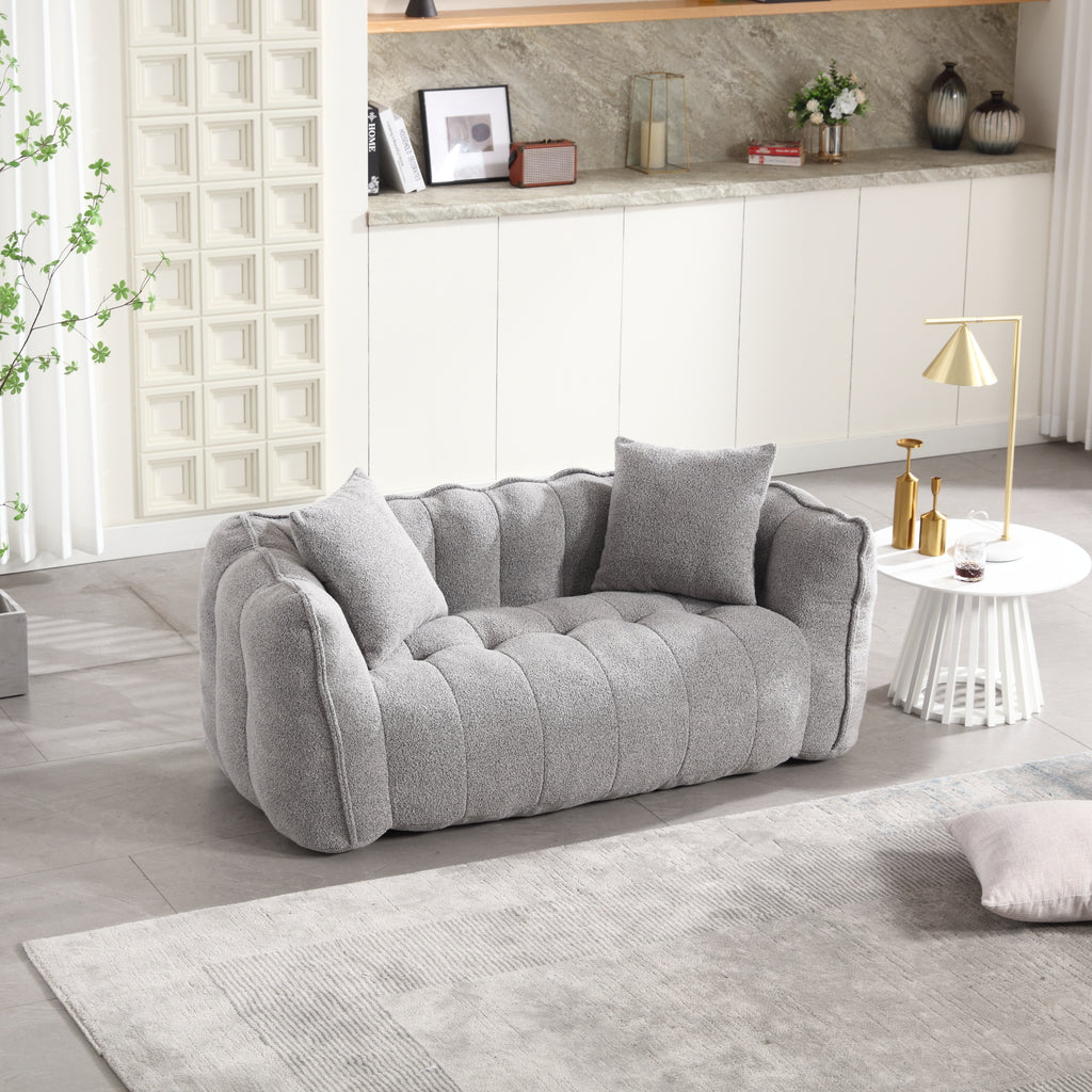 Cozy Beanbag Chair with High Resilience Foam Core for Two - Grey Chenille, 66x35x25 inches - Grand Goldman Shop