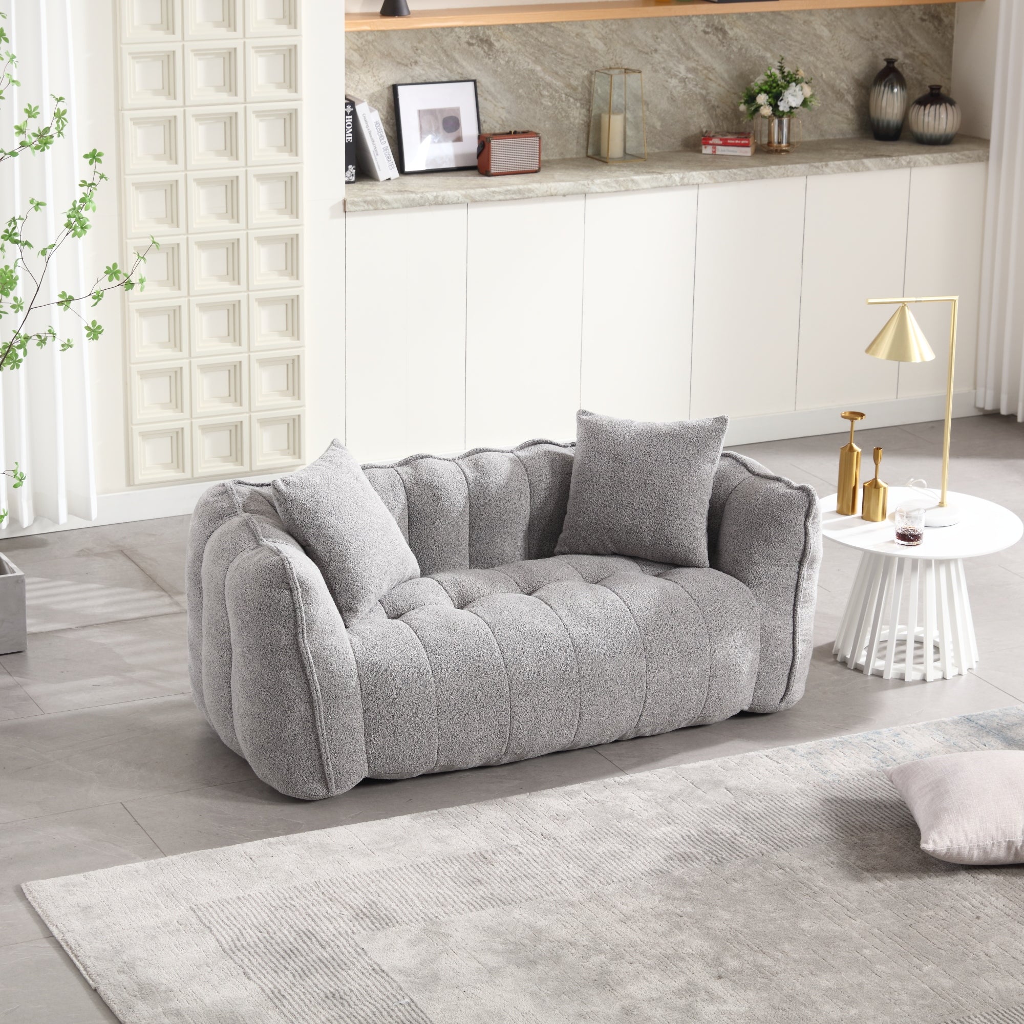 Cozy Beanbag Chair with High Resilience Foam Core for Two - Grey Chenille, 66x35x25 inches - Grand Goldman Shop