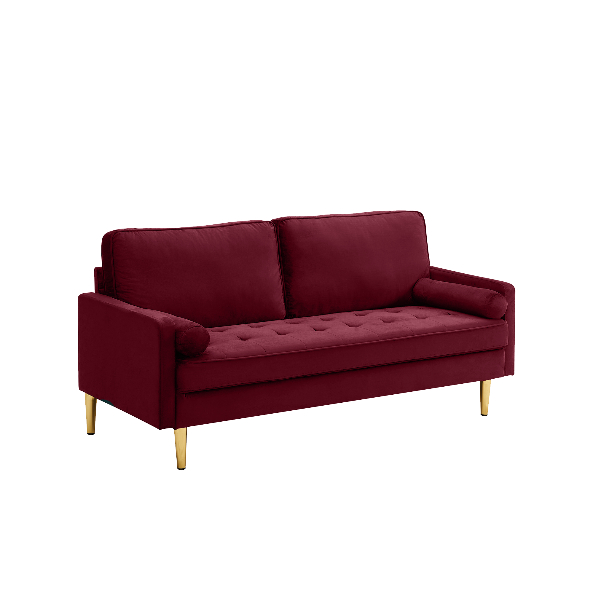 65-inch minimalist velvet sofa with metallic-coloured legs, complete with cushions, suitable for the living room or bedroom. - Grand Goldman Shop