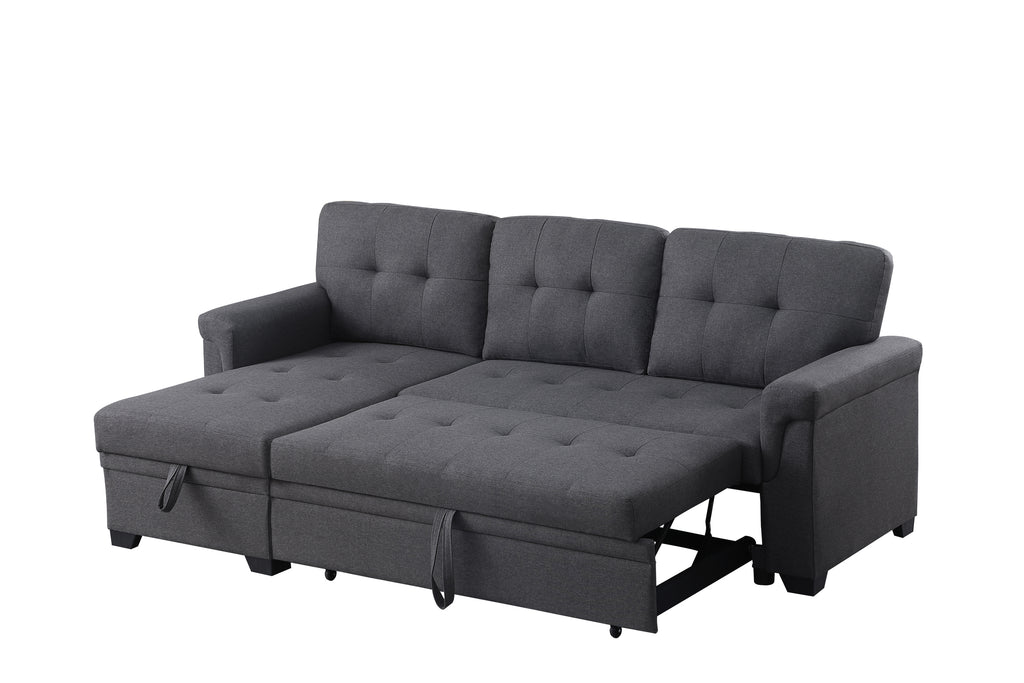 Lucca 84' Dark Gray Linen Reversible Sleeper Sectional Sofa with Storage Chaise - Grand Goldman Shop