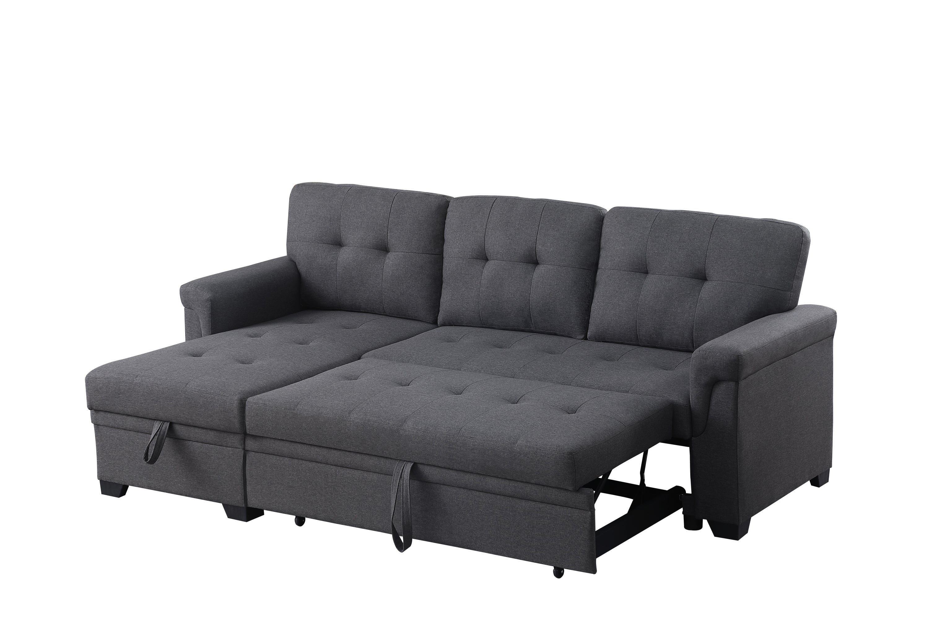 Lucca 84' Dark Gray Linen Reversible Sleeper Sectional Sofa with Storage Chaise - Grand Goldman Shop