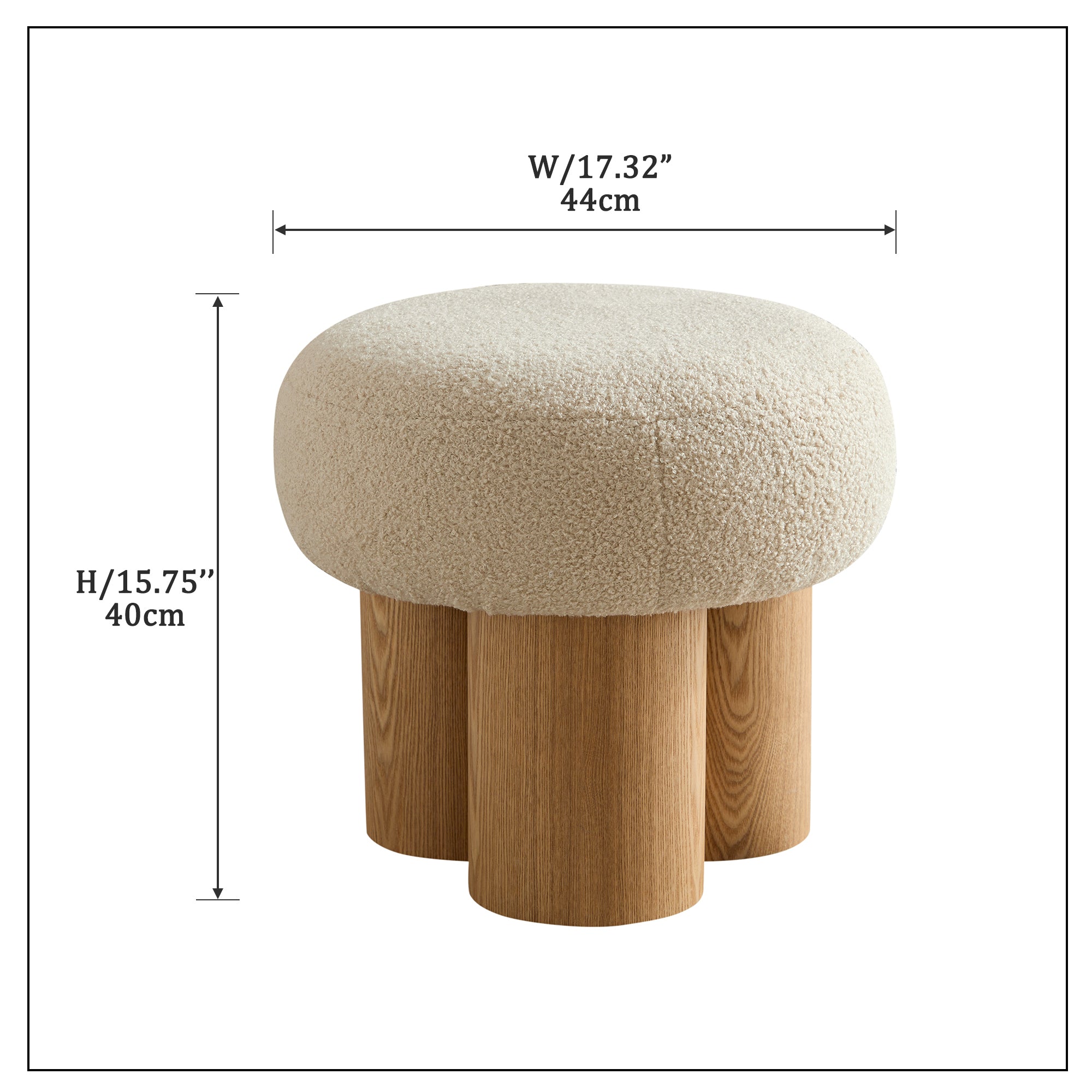 W8017-1 Mushroom Stool with Greige Plush Cushion, Wooden Barrel PVC Pipe, Walnut Finish - Grand Goldman Shop