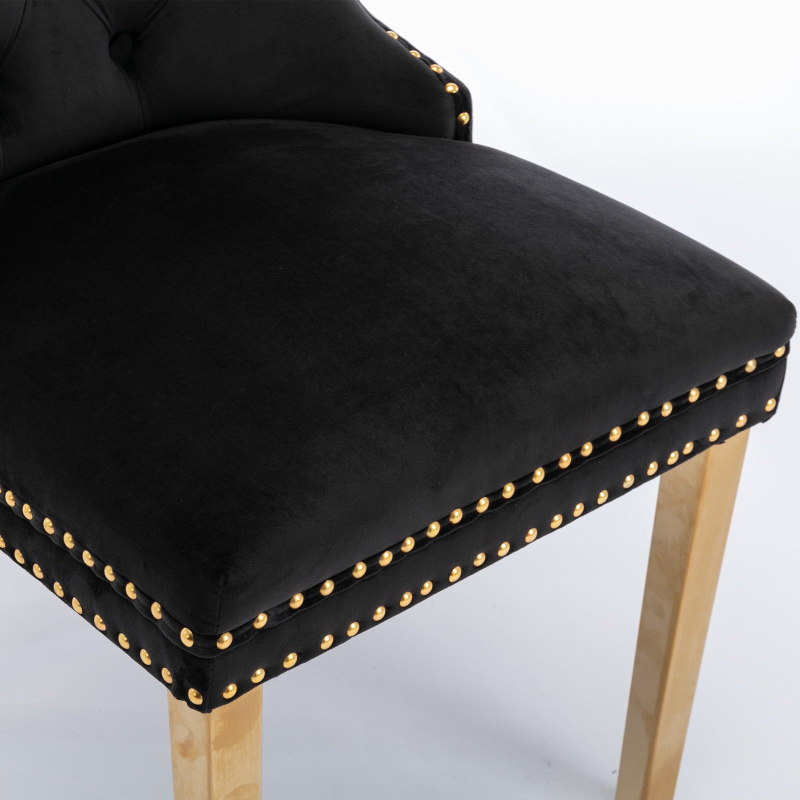 A&A Furniture,Nikki Collection Modern, High-end Tufted Solid Wood Contemporary Velvet Upholstered Dining Chair with Golden Stainless Steel Plating Legs,Nailhead Trim,Set of 2，Black and Gold, SW1601BK - Grand Goldman Shop