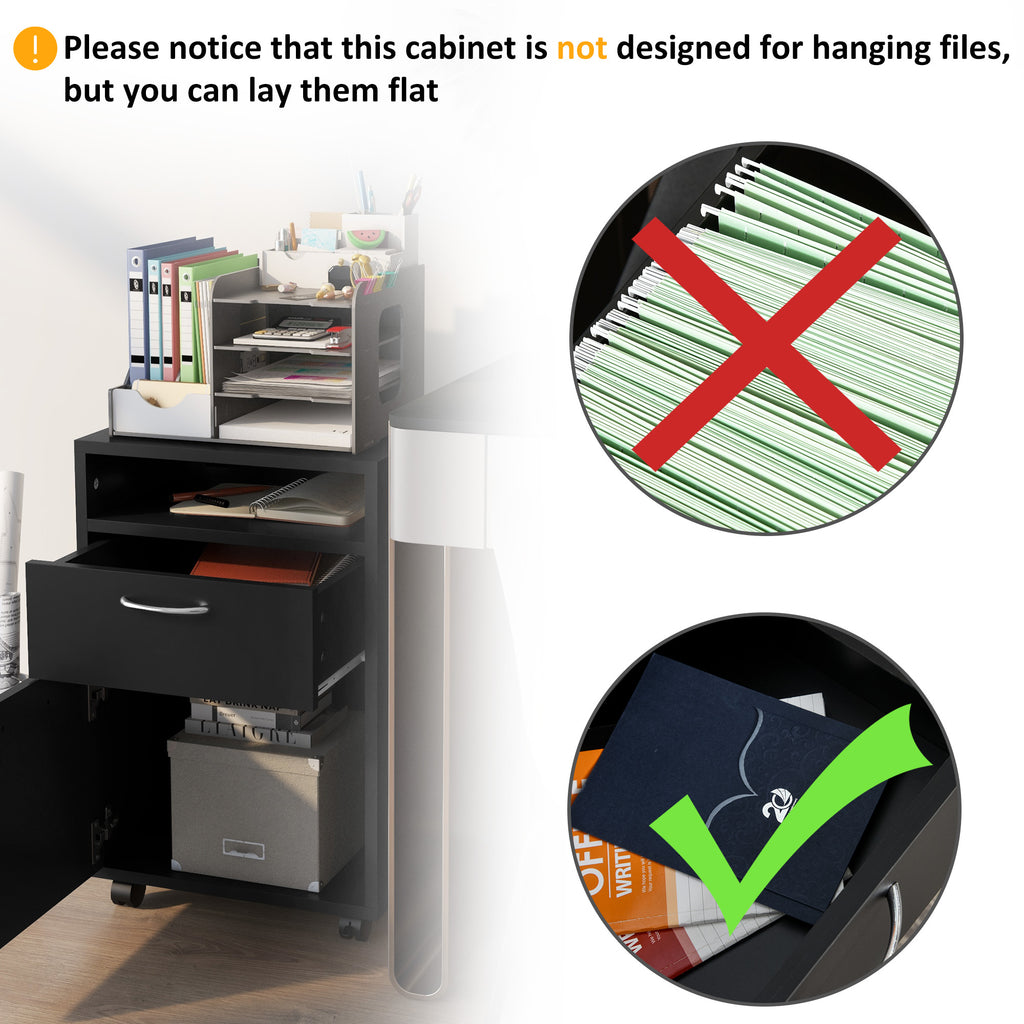 Mobile Storage Cabinet Organizer with Drawer and Cabinet, Printer Stand with Castors, Black | Premium Home Decor - Grand Gold