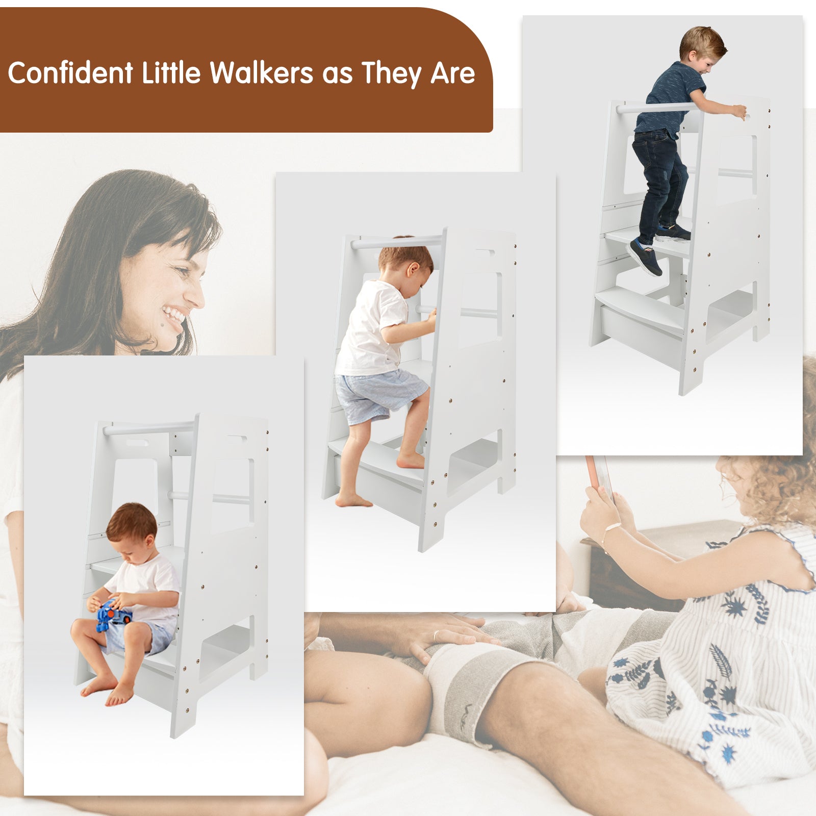 ECOMEX Toddler Standing Tower for Kitchen, Step Stool for Kid's Adjustable Height Learning Stool, Removable Anti-Drop Safety 