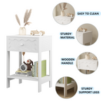 White Nightstand with Drawer and Open Shelf, Modern Wave Pattern Bedside Table, Solid Wood Frame End Table for Bedroom, Living Room, Small Spaces - Grand Goldman Shop