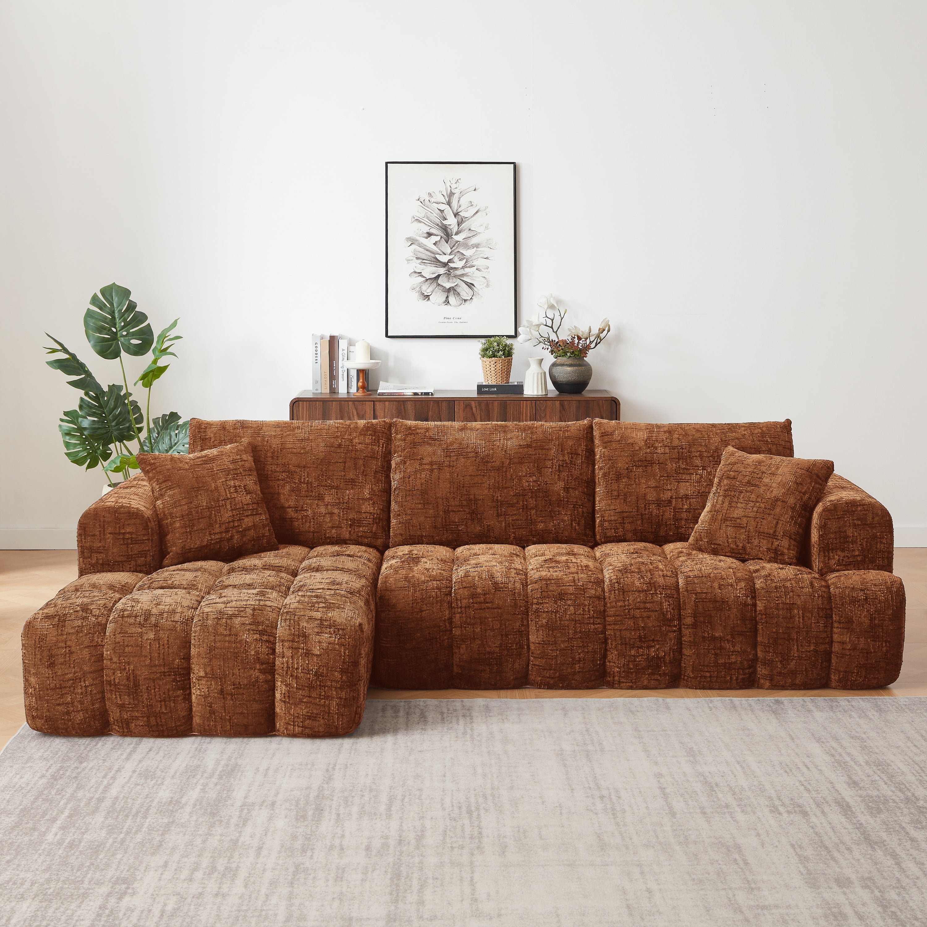 Chenille L-Shape Luxury Sectional Oversized Sofa,Mnimalist Design,Comfy Sleeper Couch for Living Room,Apartment&Reception Spaces,No Assembly Required - Grand Goldman Shop