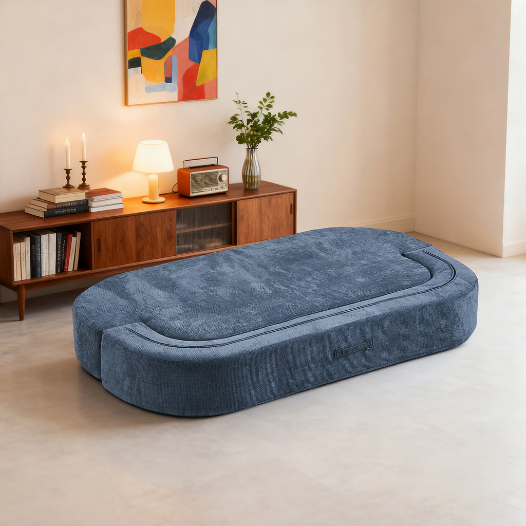 Modern Floor Sofa with 2 Pillows,Convertible Corduroy Fabric Foam-Filled Sleeper Sofa Bed, no assembly required,Convertible Sofa Cushion Unfolds into Quilt,Folding Mattress for Living Room,Playroom - Grand Goldman Shop