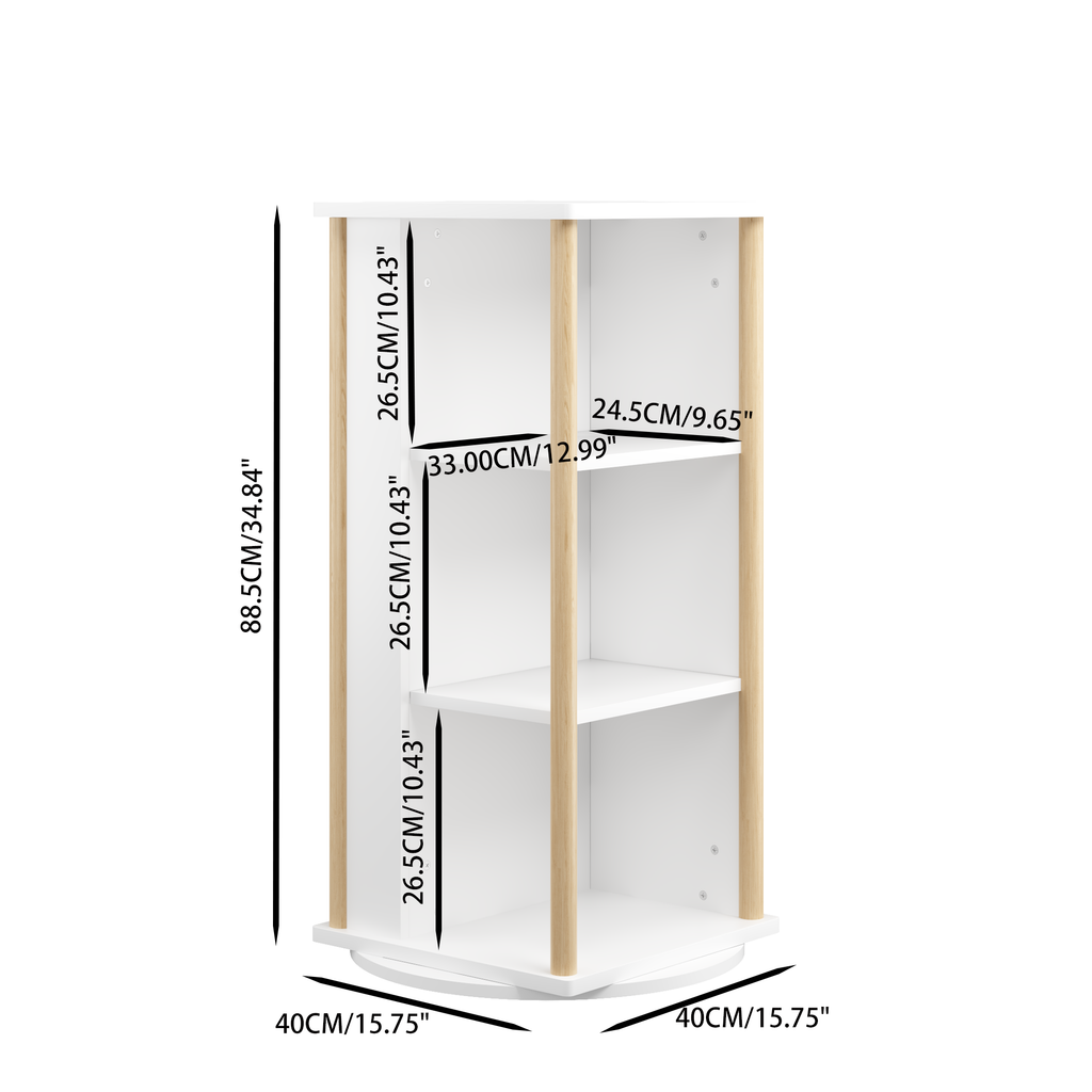 360° Rotating Kids Bookshelf with Chalkboard, 3-Tier Wood Floor Revolving Bookcase & Toy Storage Organizer, Picture Book Disp