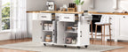 K&K 56.5'' Kitchen Island with Drop Leaf, Power Outlet, Embossed Vertical Stripe Rolling Kitchen Cart on Wheels with 4 Doors , 5 Deep Drawers and Adjustable Shelves, for Kitchen, Dining Room, White - Grand Goldman Shop