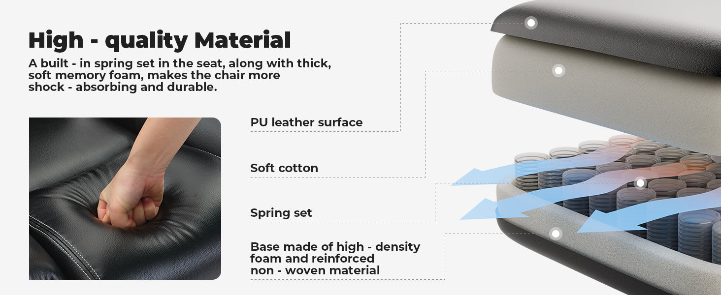 Office Chair Ergonomic 200 kg PU Leather Computer Chair with Lumbar Support and High Backrest, Ergonomic Desk Chair with Lift