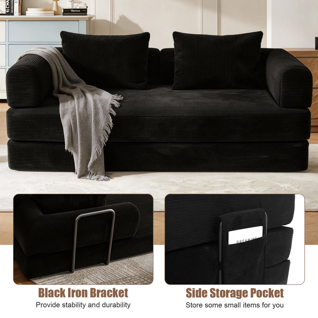 78 Inch Convertible Sleeper Sofa Bed, Futon Boneless Couch Lounge Loveseat with Pull Out Bed, No Assembly Required - Grand Goldman Shop