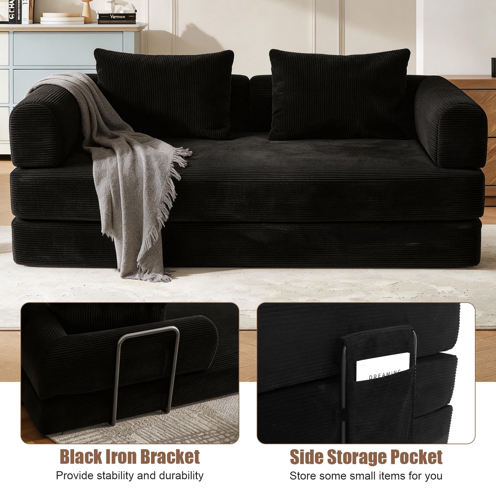 78 Inch Convertible Sleeper Sofa Bed, Futon Boneless Couch Lounge Loveseat with Pull Out Bed, No Assembly Required - Grand Goldman Shop
