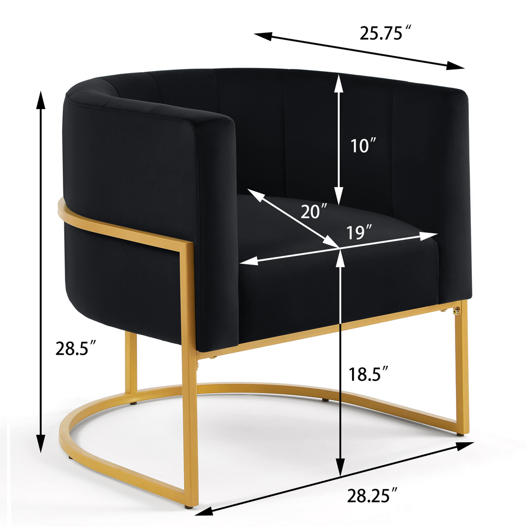 Upholstered Velvet Accent Chair with Golden Metal Stand,Mid-Century  Living Room Leisure Chair with Curve Backrest  -Black - Grand Goldman Shop