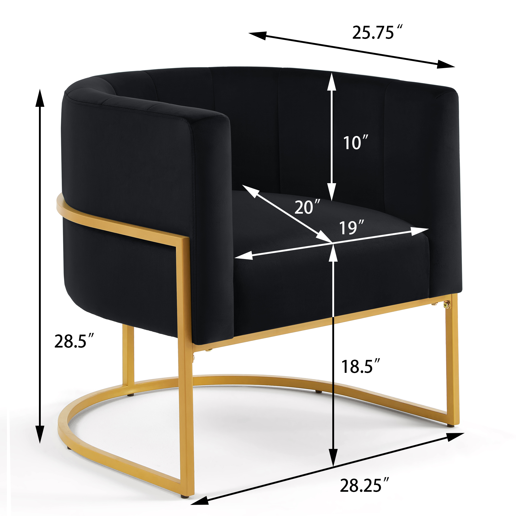 Upholstered Velvet Accent Chair with Golden Metal Stand,Mid-Century  Living Room Leisure Chair with Curve Backrest  -Black - Grand Goldman Shop