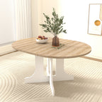 Dining Table for Farmhouse Kitchen 59x43 Inch Expandable Oval Table Top with Removable Leaf Trestle X Shaped Base White - Grand Goldman Shop
