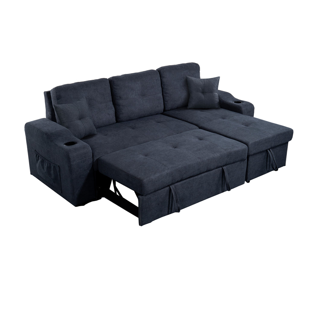Right-facing sectional sofa with footrest, convertible corner sofa with armrest storage, living room and apartment sectional sofa, right chaise longue and  dark  grey - Grand Goldman Shop