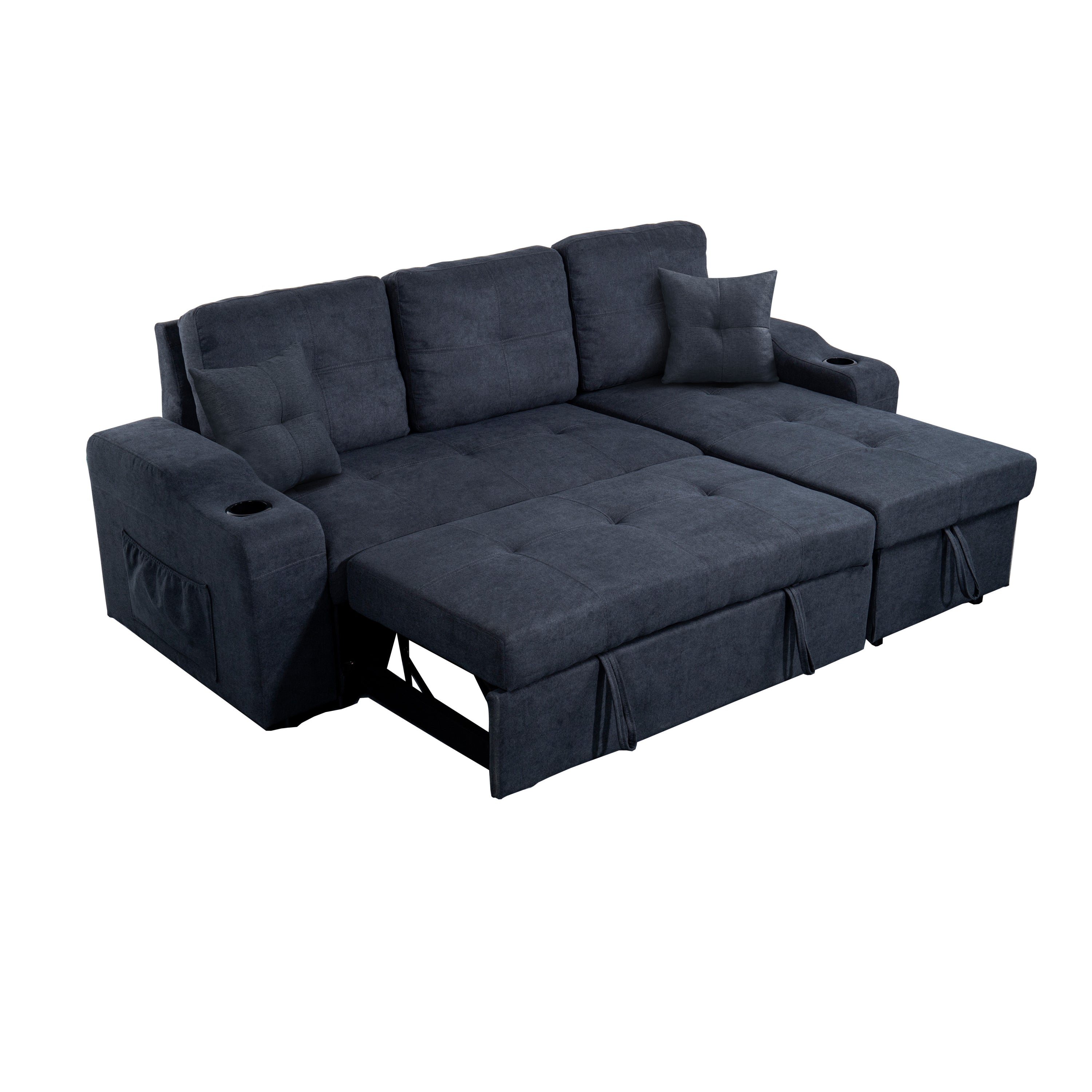 Right-facing sectional sofa with footrest, convertible corner sofa with armrest storage, living room and apartment sectional sofa, right chaise longue and  dark  grey - Grand Goldman Shop