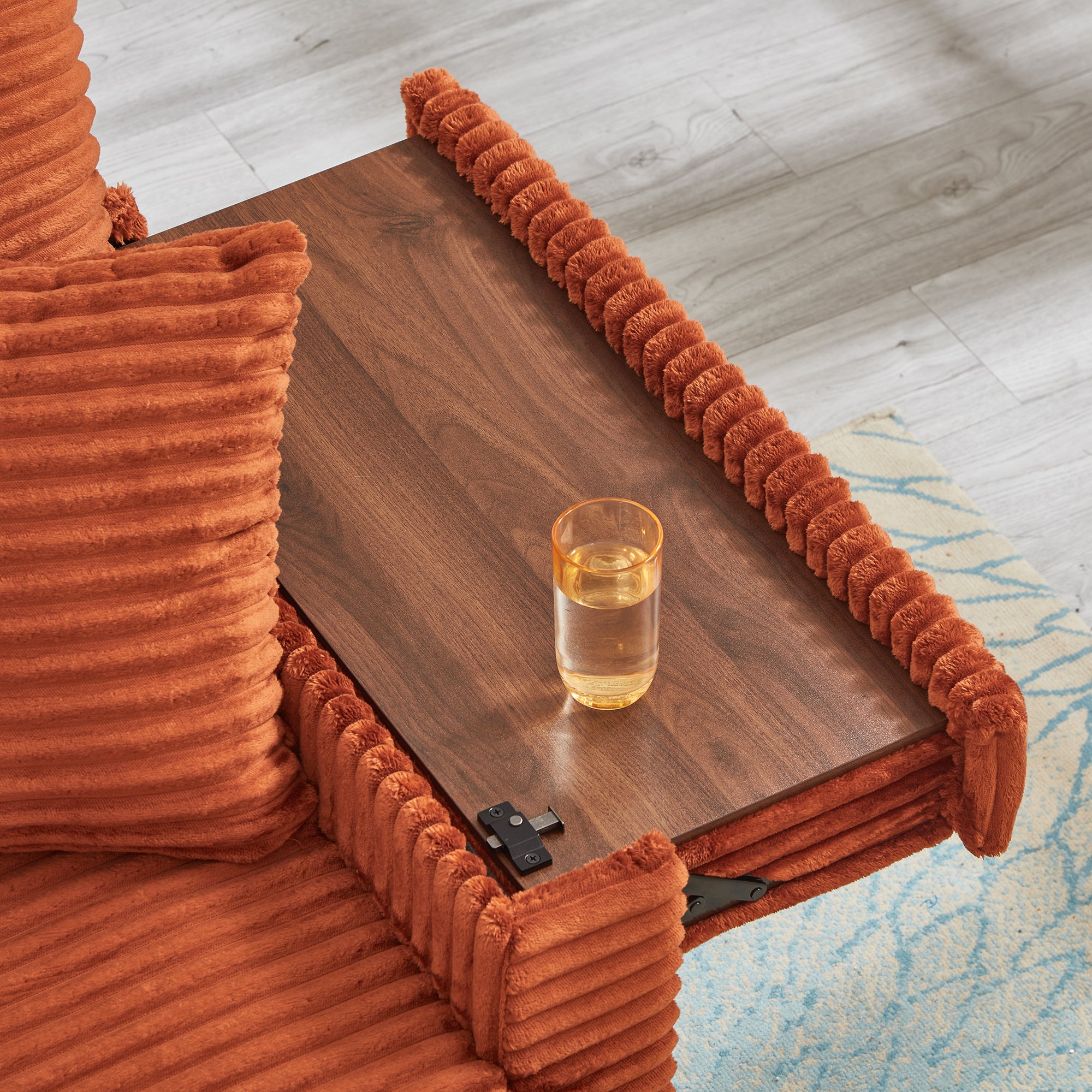 Comfortable Fluffy Corduroy Lazy Sofa, Storage Space for Big Loveseat, Super Soft Chaise Lounge with Double Ottomans and Table Board,Suitable for Chailiving - Grand Goldman Shop