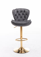 Set of 2  Bar Stools,with Chrome Footrest and Base Swivel Height Adjustable Mechanical Lifting Velvet + Golden Leg Simple Bar Stool-gray - Grand Goldman Shop