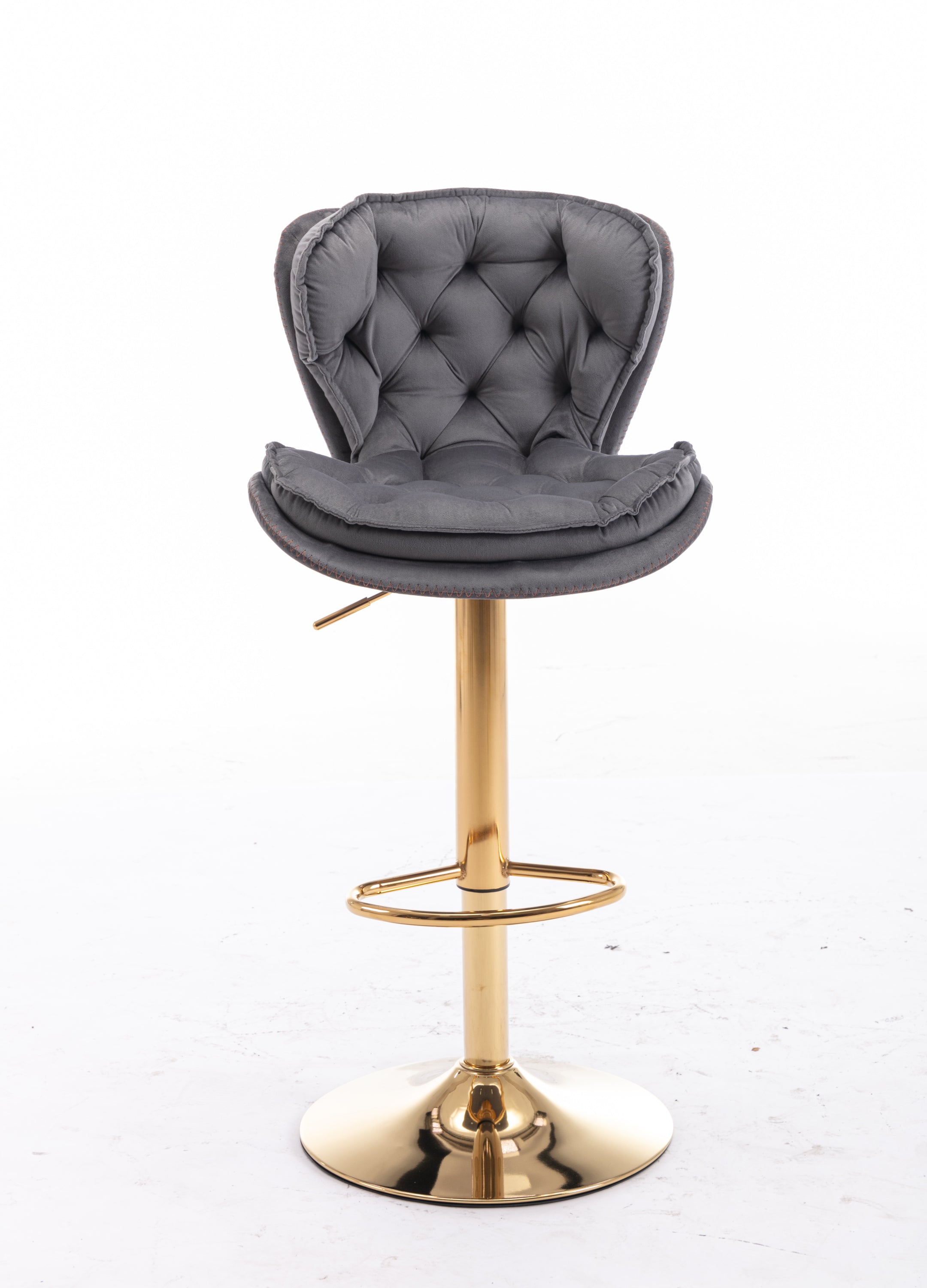 Set of 2  Bar Stools,with Chrome Footrest and Base Swivel Height Adjustable Mechanical Lifting Velvet + Golden Leg Simple Bar Stool-gray - Grand Goldman Shop