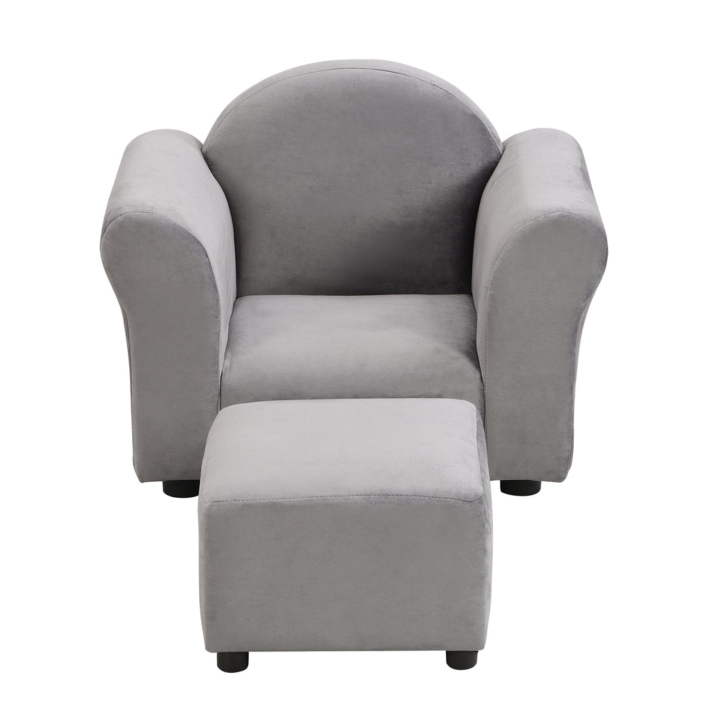 Kids Gray Velvet Upholstered Chair with Ottoman for Comfortable Seating | Premium Home Decor - Grand Goldman