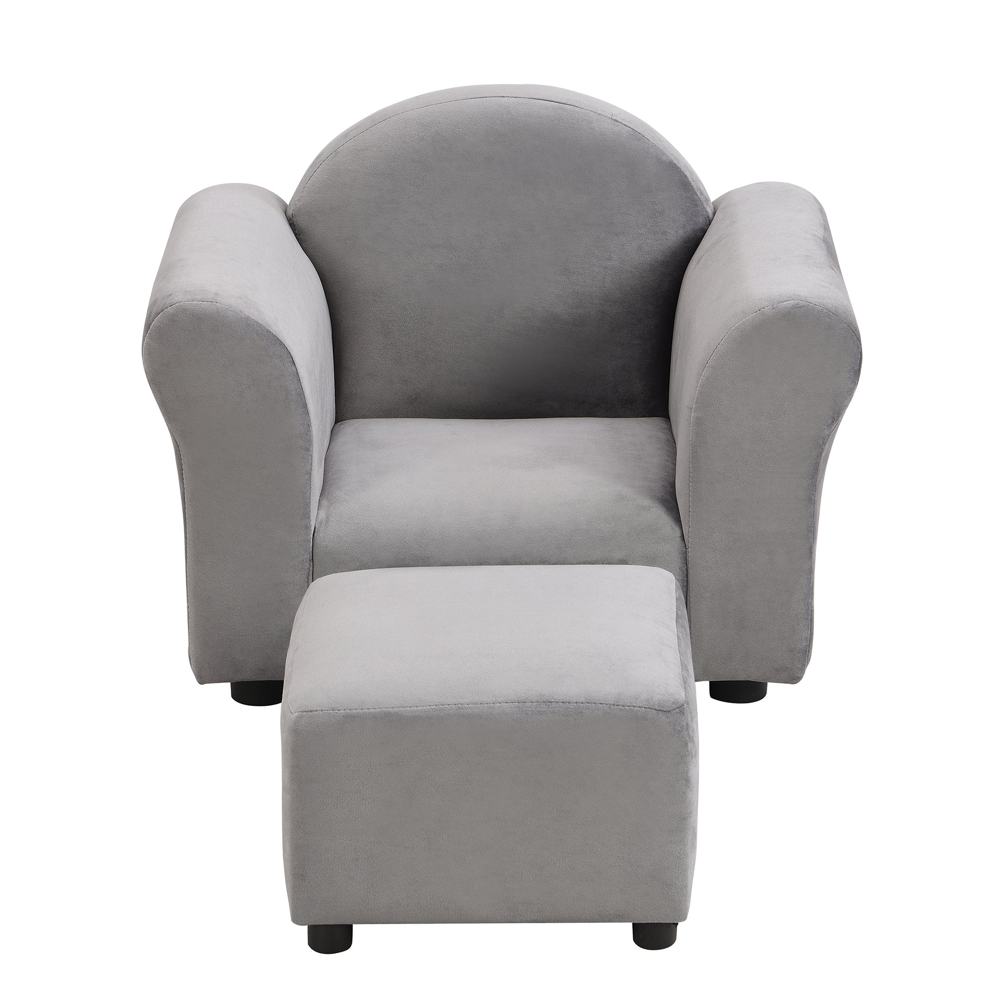 Kids Gray Velvet Upholstered Chair with Ottoman for Comfortable Seating | Premium Home Decor - Grand Goldman