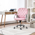 Vinsetto Velvet Home Office Chair, Button Tufted Desk Chair with Padded Armrests, Adjustable Height and Swivel Wheels, Pink |