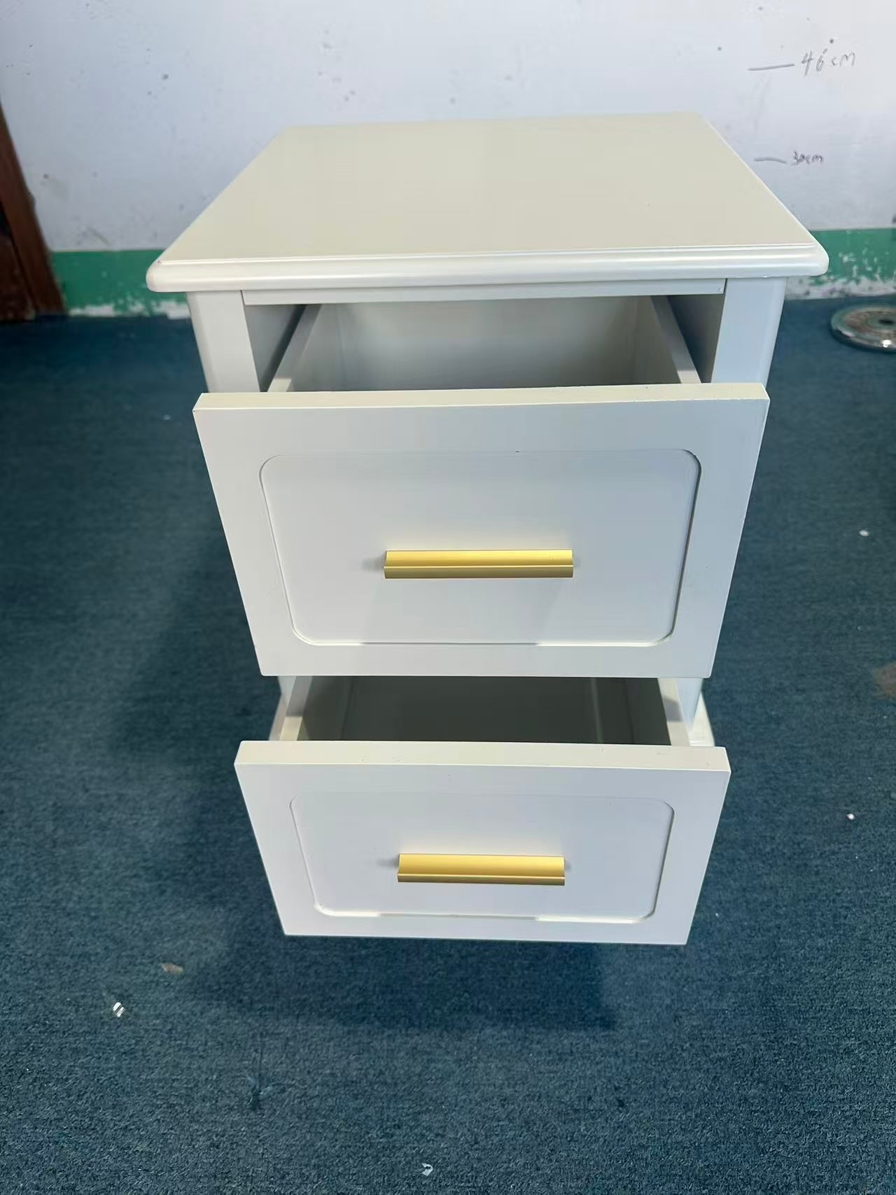 Modern  Nightstand with 2 Drawers, Bedroom Bedside Table with Gold Handles, Sturdy Wood Accent Table for Small Spaces, Living Room, Kids Room & Guest Room-Off White - Grand Goldman Shop
