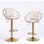 Off-White Velvet Bar Chair, Pure Gold Plated, Unique Design, 360-Degree Rotation, Adjustable Height, Suitable for Dining Room and Bar, Set of 2 - Grand Goldman Shop