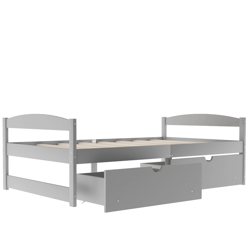 Gray Twin Size Platform Bed with Two Drawers, Pine Wood and MDF Construction - Grand Goldman Shop