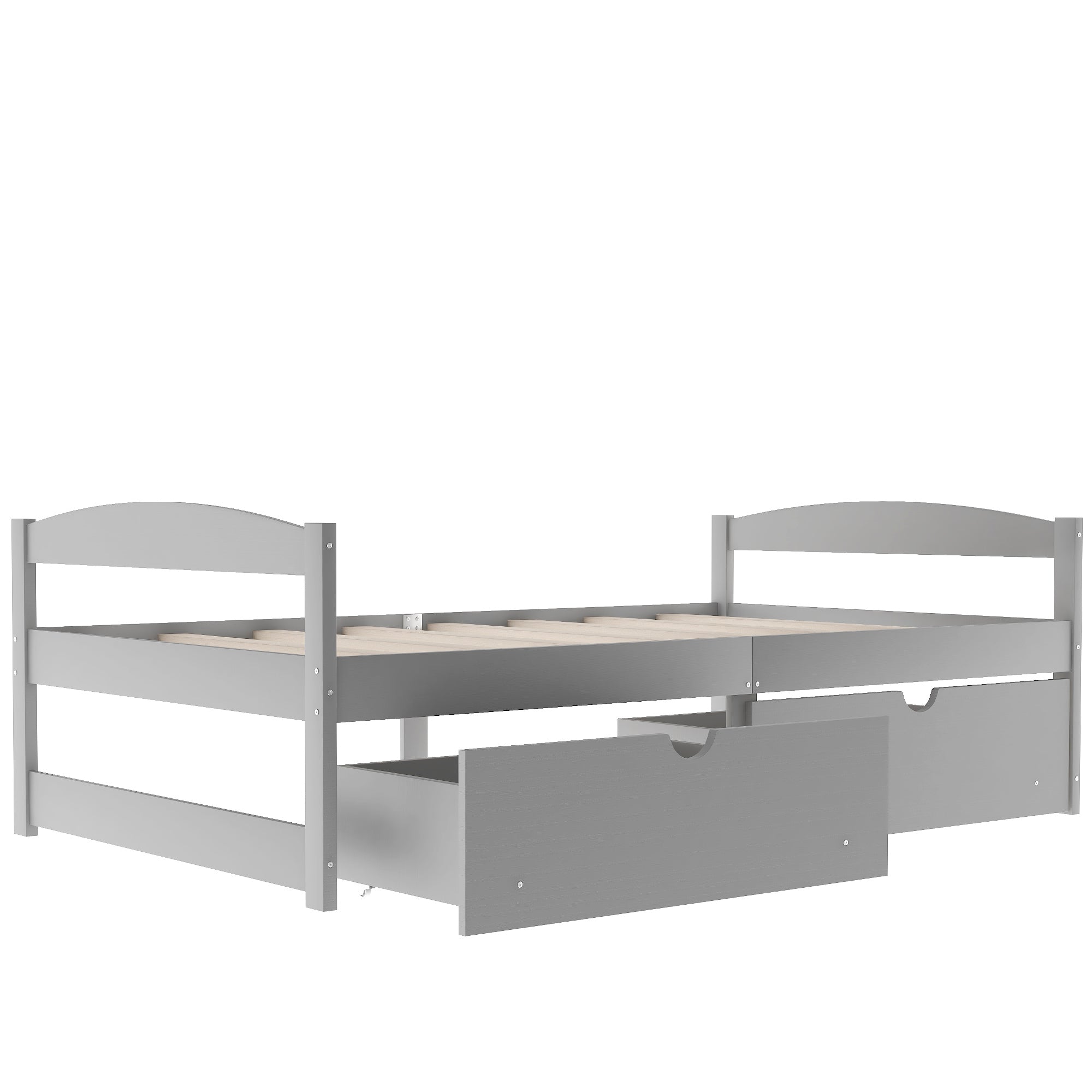 Gray Twin Size Platform Bed with Two Drawers, Pine Wood and MDF Construction - Grand Goldman Shop