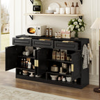 U-Style Farmhouse Sideboard with 3 Drawers & 4 Doors,59.1' Multi-Functional Storage Buffet with Adjustable Shelf and Open Storage Compartments, Suitable for Dining Room, Living Room, Entryway. - Grand Goldman Shop