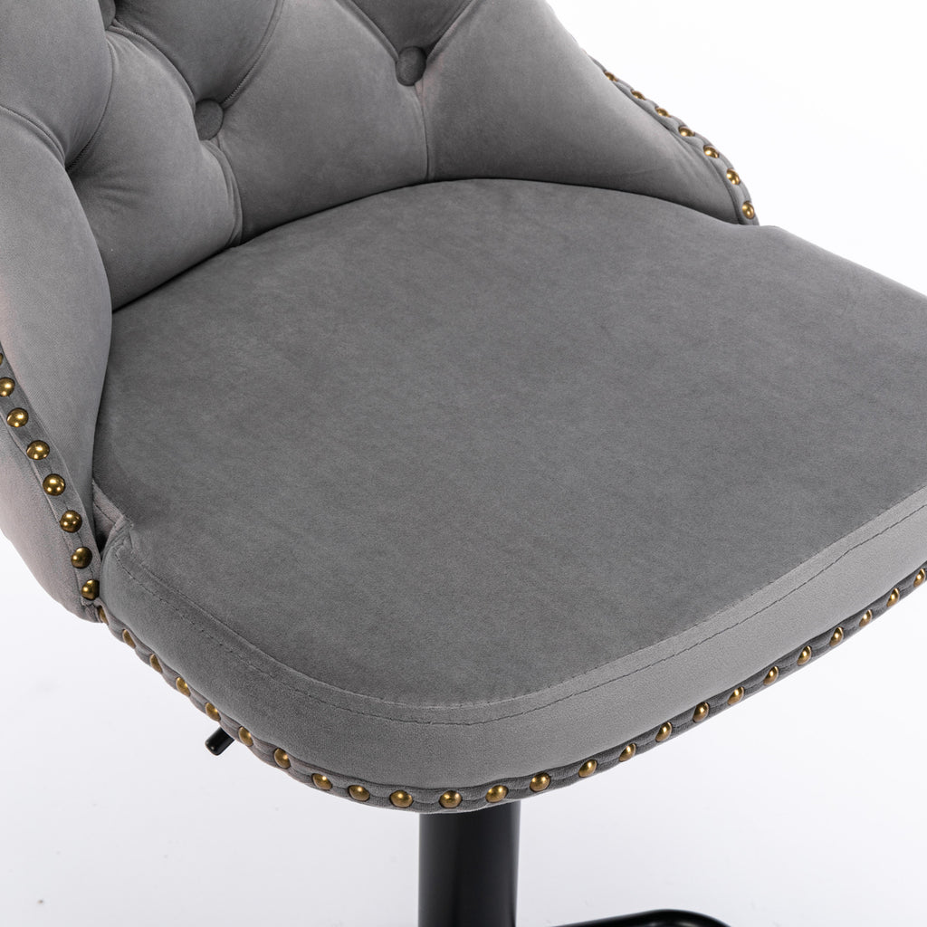 A&A Furniture,Swivel Velvet Barstools Adjusatble Seat Height from 25-33 Inch,17.7 inch base, Modern Upholstered Bar Stools with Backs Comfortable Tufted for Home Pub and Kitchen Island,Gray,Set of 2 - Grand Goldman Shop