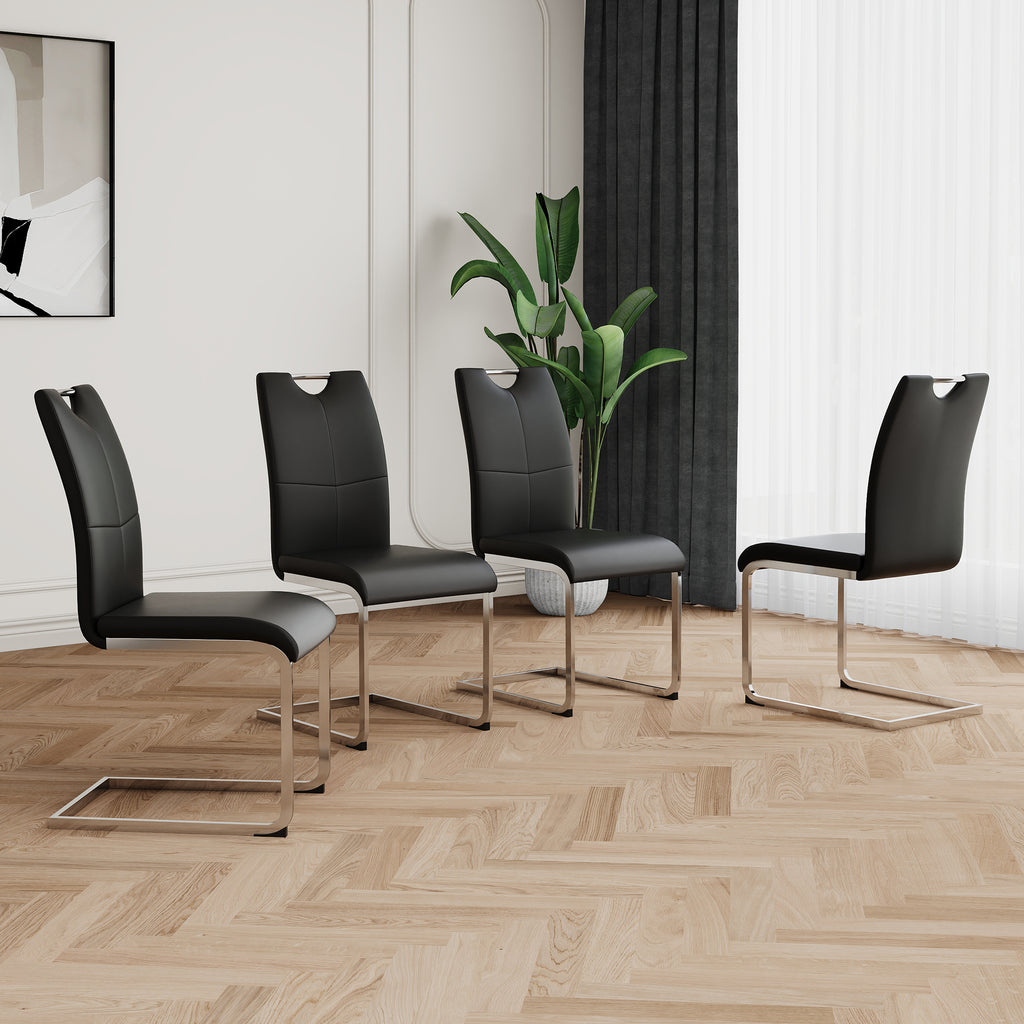 Modern Dining Chairs with Faux Leather Padded Seat Dining Living Room Chairs Upholstered Chair with Chrome Metal Legs Design for Kitchen, Living, Bedroom, Dining Room Side Chairs Set of 4 - Grand Goldman Shop