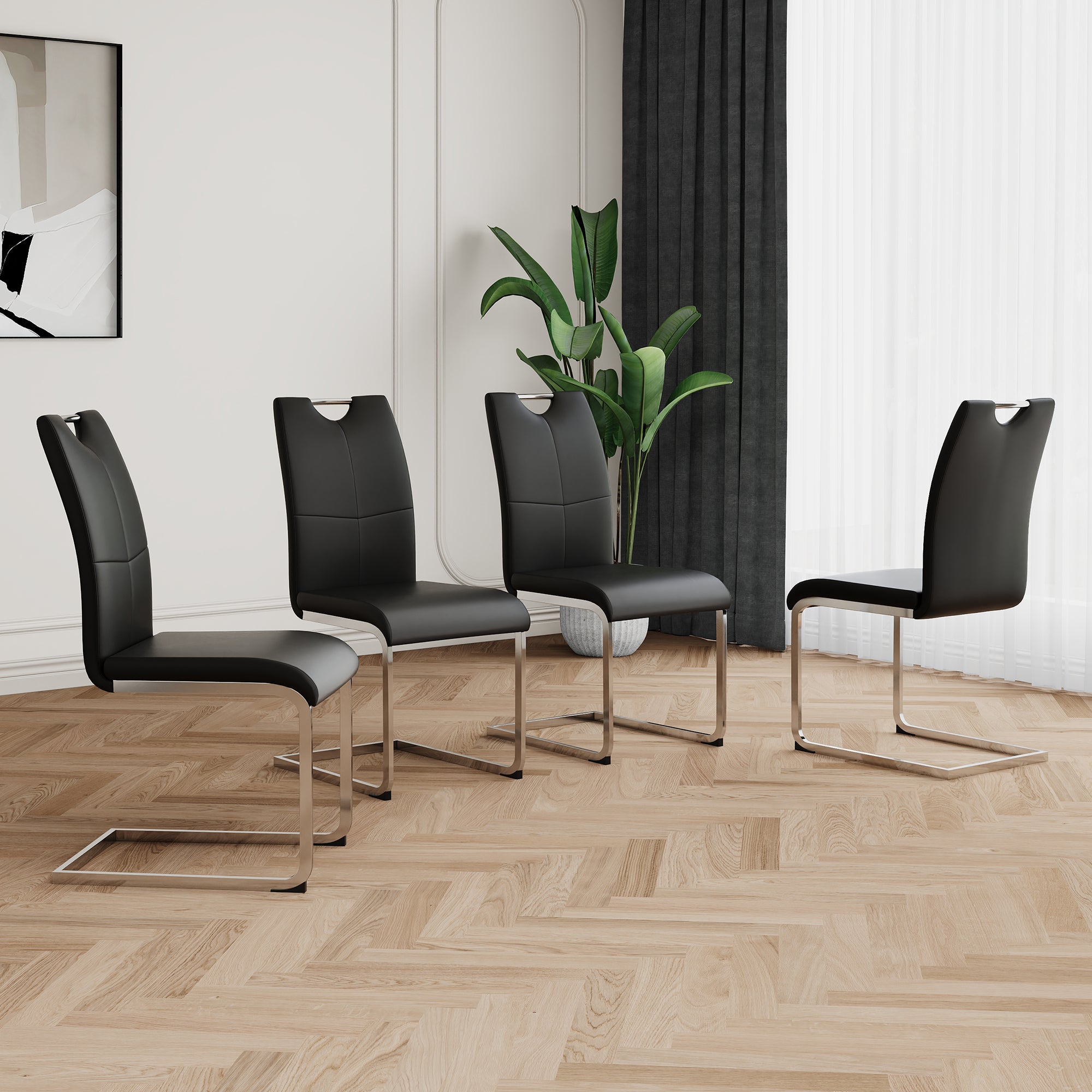 Modern Dining Chairs with Faux Leather Padded Seat Dining Living Room Chairs Upholstered Chair with Chrome Metal Legs Design for Kitchen, Living, Bedroom, Dining Room Side Chairs Set of 4 - Grand Goldman Shop