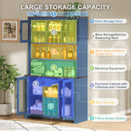 70.9' Kitchen Pantry Storage Cabinet Rustic Buffet Cabinet, Kitchen Hutch Cabinet with LED Outlets Food Pantry Cabinet with Doors and Shelves Wine Rack for Dining Room, Navy Blue - Grand Goldman Shop