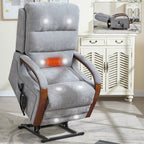 Power Grey Chenille Lift Recliner Chair Dual Motor Infinite Position Up to 350 LBS with Solid Wood Armrests, Heat Massage and Heavy Duty Motion Mechanism - Grand Goldman Shop