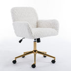 A&A Furniture Artificial Rabbit Hair Office Chair with Golden Metal Base, Adjustable Swivel Vanity Chair, Beige Velvet - Gran