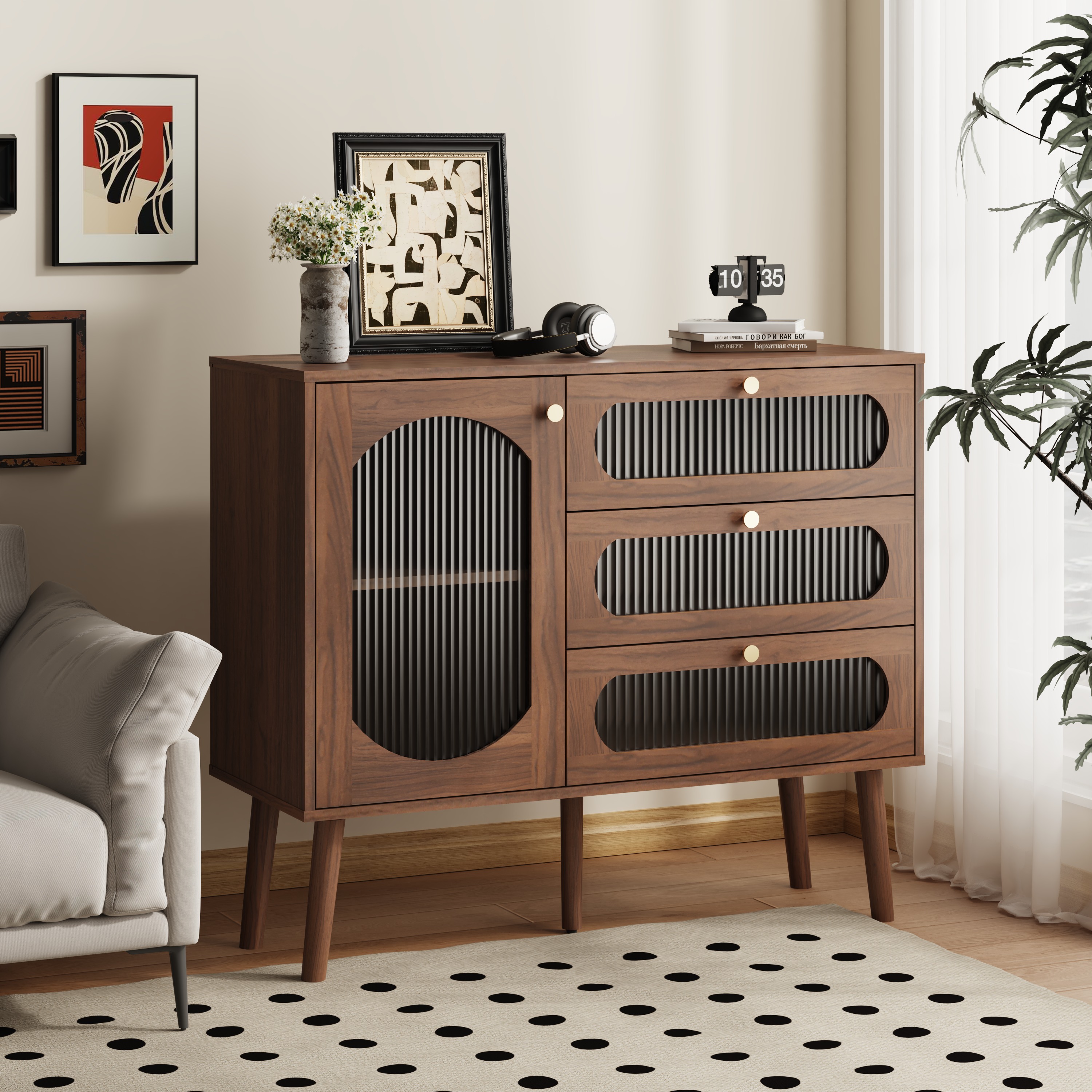 Accent Cabinet with 3 Drawers and Door, Wooden Storage Cabinet with Shelves, Sideboard for Living Room, Entryway, Natural - Grand Goldman Shop