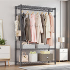 Heavy Duty Garment Rack, Freestanding Clothing Rack for Hanging Clothes with 1 Rod, 3 Tiers & Side Hooks, Adjustable Metal Wardrobe Closet Organizer, 45.3' W x 15.7' D x 72.4' H, Dark Grey - Grand Goldman Shop