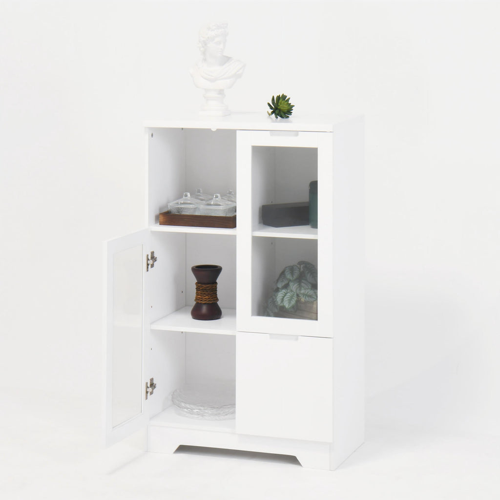 Modern MDF Painted Cabinet with Glass Doors and Drawer, White, for Bedroom and Living Room - Grand Goldman Shop