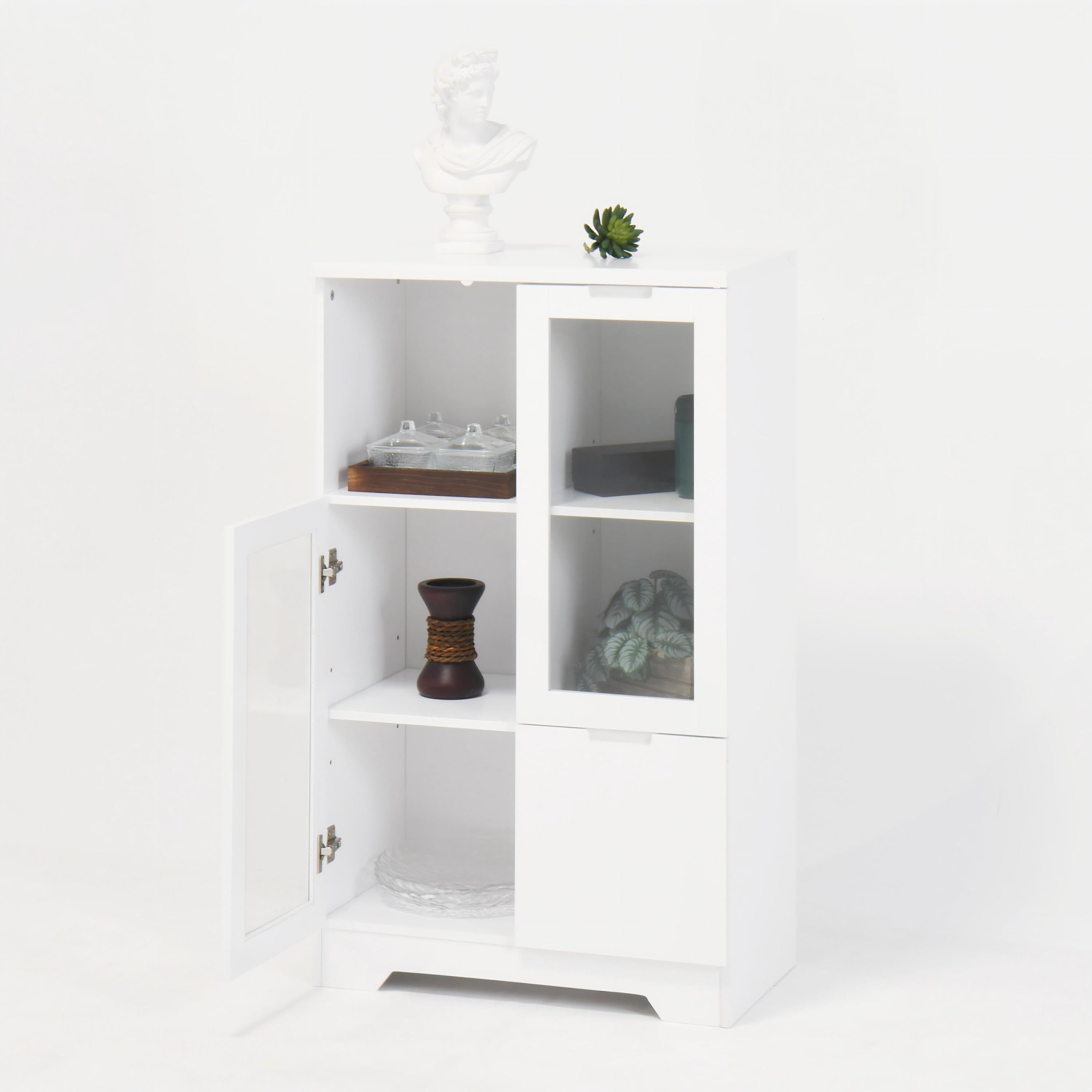 Modern MDF Painted Cabinet with Glass Doors and Drawer, White, for Bedroom and Living Room - Grand Goldman Shop
