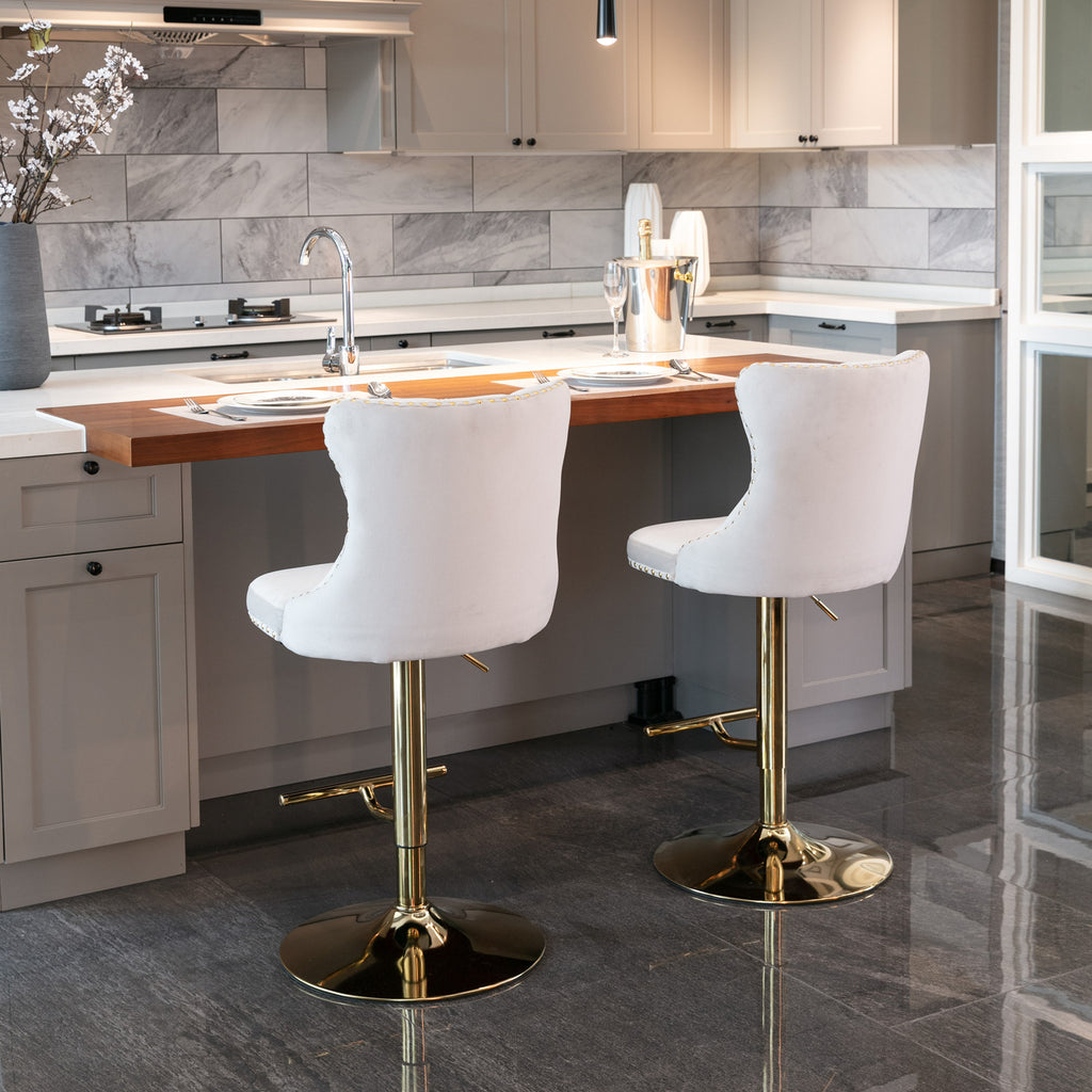 A&A Furniture,Golden Swivel Velvet Barstools Adjusatble Seat Height from 25-33 Inch,Modern Upholstered Bar Stools with Backs Comfortable Tufted for Home Pub and Kitchen Island,Beige,Set of 2 - Grand Goldman Shop