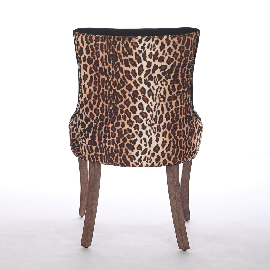 A&A Furniture,Ultra Side Dining Chair, Thickened fabric chairs with neutrally toned solid wood legs, Bronze nail head, Set of 2,Leopard Print - Grand Goldman Shop
