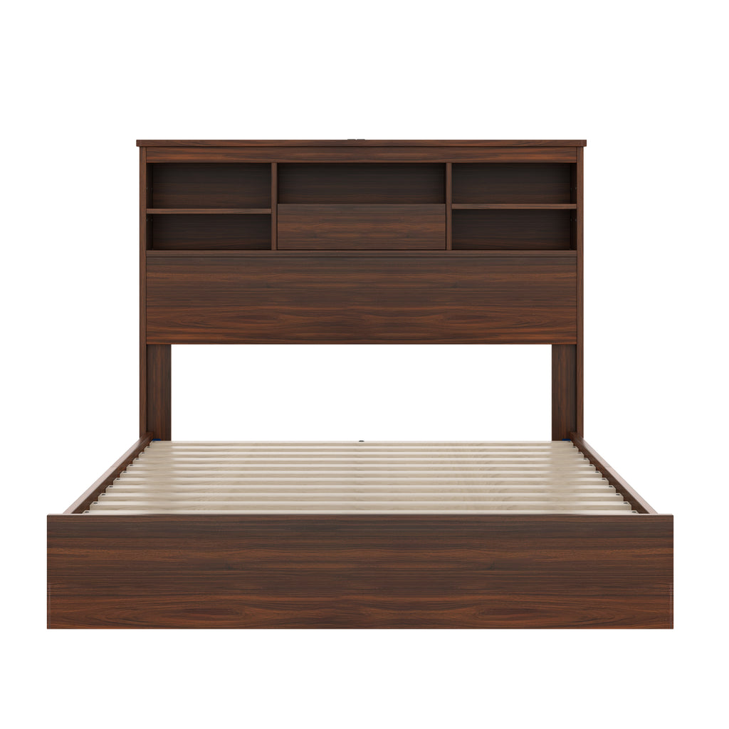 4PCS Bedroom Sets, Wooden Queen Size Bed Frame with Storage Headboard and Charging Station, 2 Nightstands with 2 Drawers, 1 Dresser with 5 Drawers, Walnut(old SKU HL000102AAD) - Grand Goldman Shop