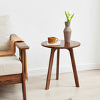 Solid Oak Round End Table - Versatile Coffee Table/Night Stand in Walnut Finish, Easy Assembly - Grand Goldman Shop