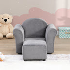 Kids Gray Velvet Upholstered Chair with Ottoman for Comfortable Seating - Grand Goldman
