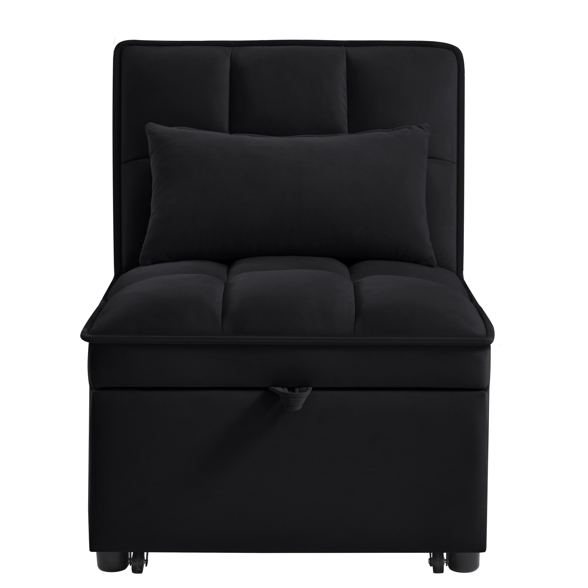 4 in1 Multi-Function Single Sofa Bed with Storage Pockets,Tufted Single Pull-out Sofa Bed with Adjustable Backrest and Pillows ,Convertible  Chaise Lounge,Black - Grand Goldman Shop