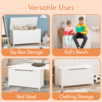 Kids Wooden Toy Box Storage with Safety Hinged Lid for Ages 2+ (White) - Grand Goldman